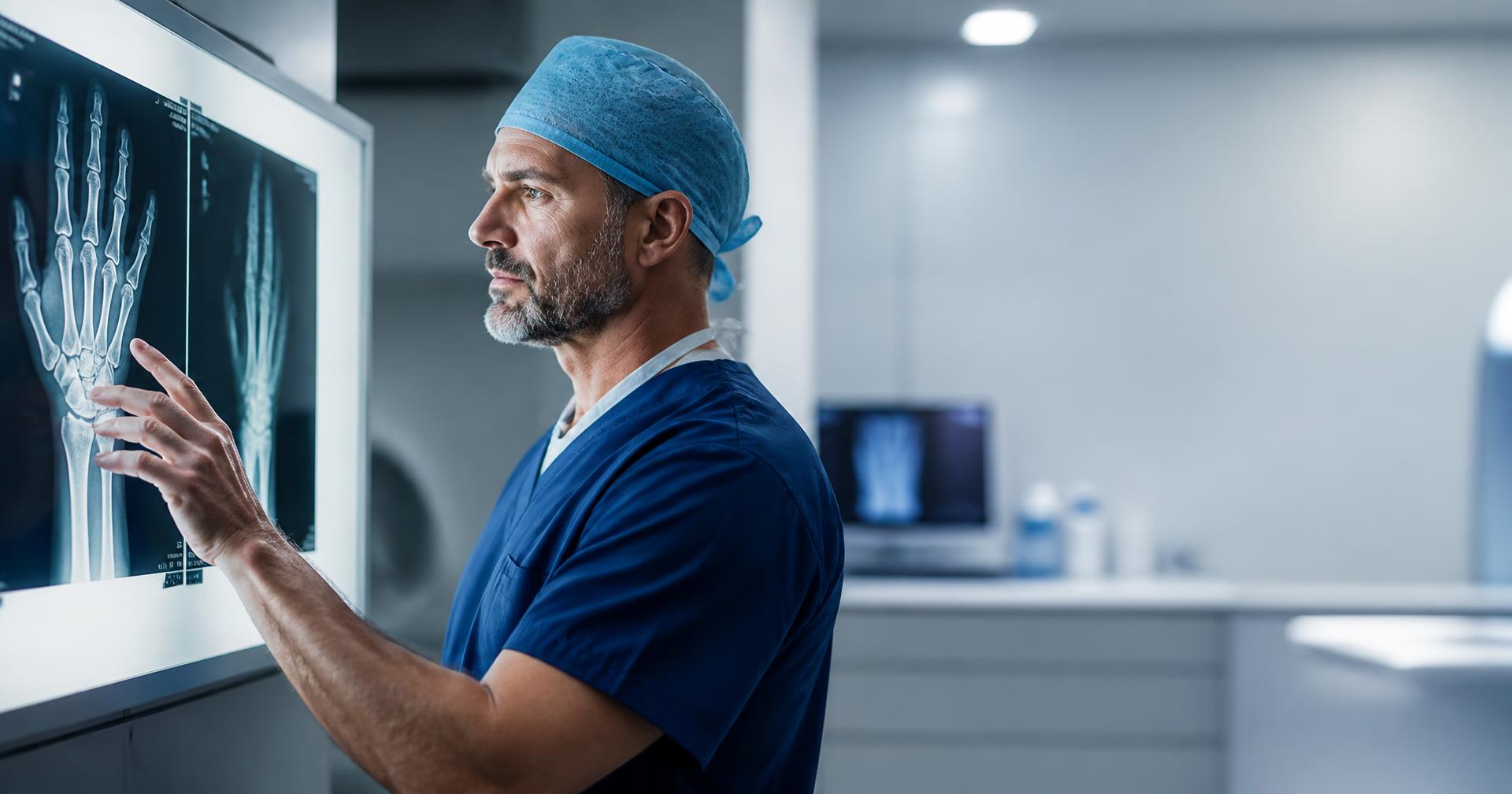 Surgeon reviewing a hand and wrist x-ray